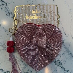 NWT Made in India beaded heart pouch